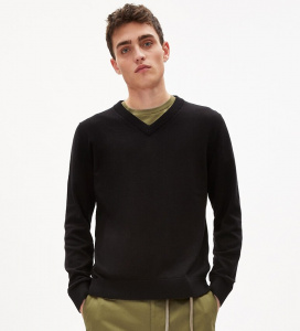 V-Neck Pullover "Maanes" (Wolle) - schwarz