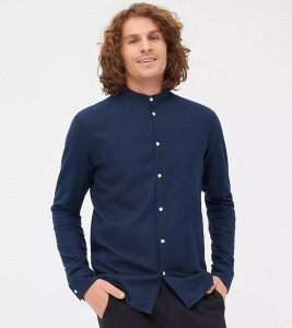 Givn Flanell-Stehkragen-Hemd "Wes" - navy blue