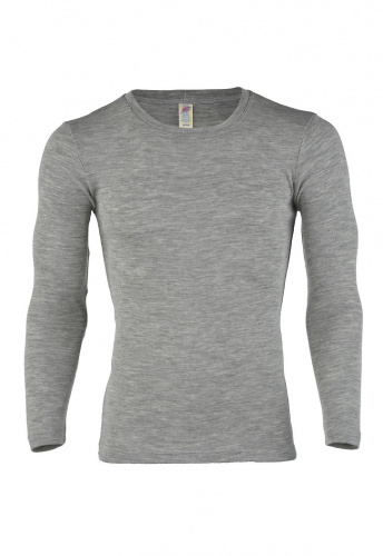 Herren-Unterhemd, lange Arme, (Wolle/Seide) - hellgrau meliert