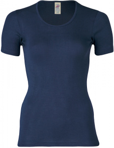 Womens short sleeve shirt, wool/silk - marine