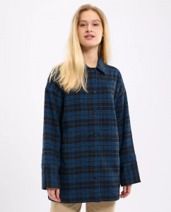Damen Oversized-Überhemd - schwarz/blau