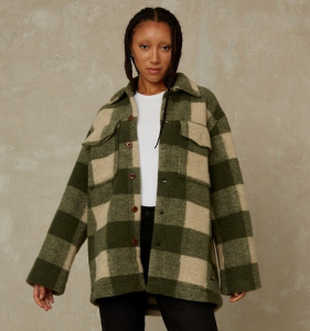 K.O.I. Hemdjacke "Ariko" (Wolle) - forest green check