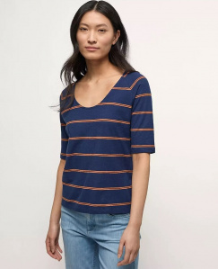 Lanius "Striped Raglan Shirt" (hemp) - night blue/papaya