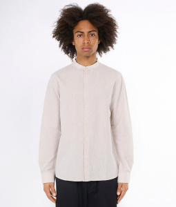 Linen Stand Collar Shirt - light feather gray