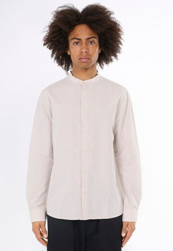 Linen Stand Collar Shirt - light feather gray