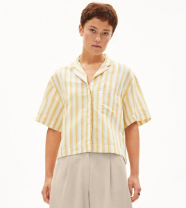 Bluse "Leaanne Striped Lino" (Leinen) - offwhite/mangorange