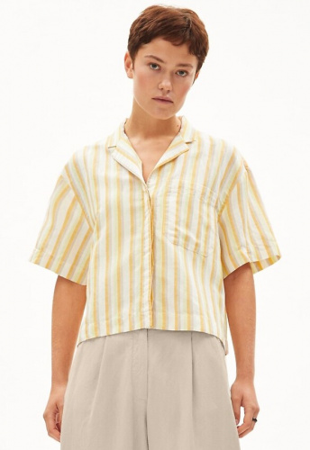 Bluse "Leaanne Striped Lino" (Leinen) - offwhite/mangorange