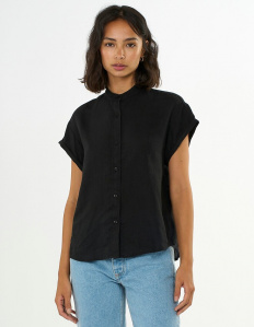 Short Sleeve Linen Shirt - black