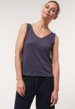Lanius "Leinen-Tanktop mit V-Ausschnitt" - dove blue
