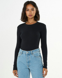 Rib Scoop Neck Long Sleeved - black