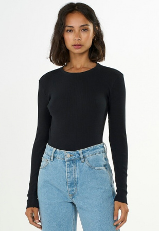 Damen Scoop Neck Rip Longsleeve - schwarz