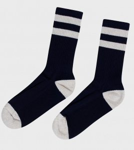 Striped Merino Sock - navy/pastel grey