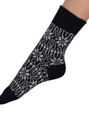 Wollsocke mit Norweger-Sternenmuster - marine/natur