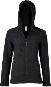 Damen-Kapuzenjacke aus Wollfleece - schwarz melange