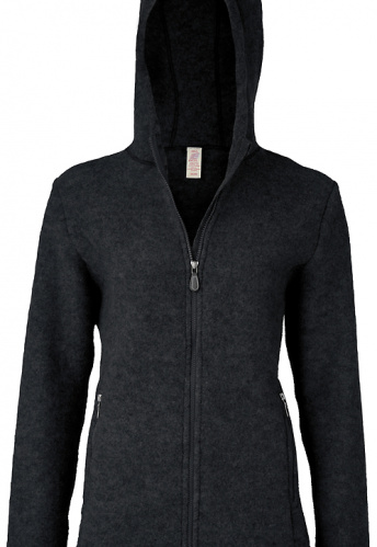 Damen-Kapuzenjacke aus Wollfleece - schwarz melange