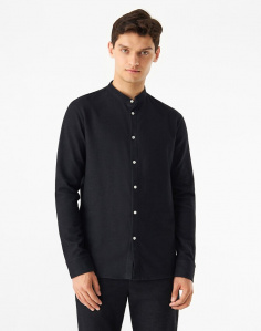 Givn Flannel Stand Up Collar Shirt "Wes" - anthracite