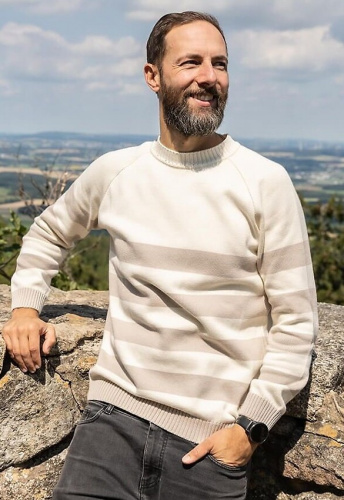 Bleed Strickpullover "Yeah Stripes" - weiß/hellgrau