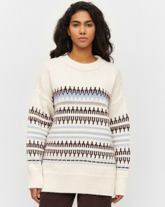 Wool Pattern Boxy Crew Neck (wool) - white stripe