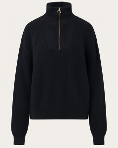 Merino Half Zip High Neck (Wolle) - schwarz