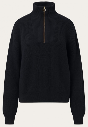 Merino Half Zip High Neck (Wolle) - schwarz