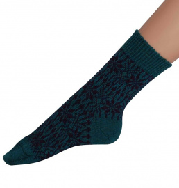 Woolen Sock with Jaquard Pattern - turquoise/navy