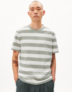 T-Shirt "Bahaar Stripes" - oatmilk/grey green