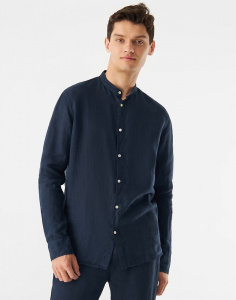 Givn Leinen-Stehkragen-Hemd "GBWes" - midnight blue