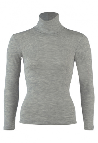 Rolli, langarm, Wolle/Seide - hellgrau meliert