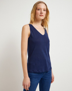 Lanius "Linen Tanktop with V-Neck" - night blue