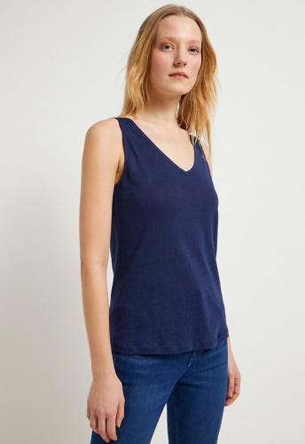 Lanius "Leinen-Tanktop mit V-Ausschnitt" - night blue