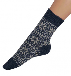 Wollsocke mit Norweger-Sternenmuster - jeans/natur