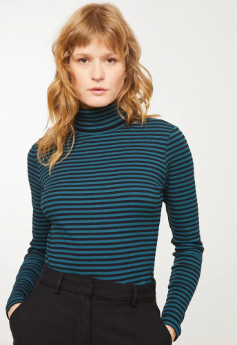 Geripptes Rollkragen-Longsleeve "Liatris Stripes" - lake blue