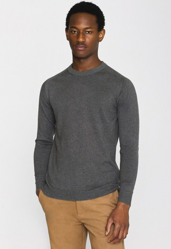 Karl regular merino knit crew neck - dark grey melange