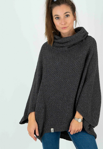 Wollstrick-Poncho "Muus" - anthrazit