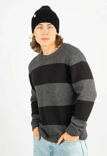 Wollstrickpullover "Riffelt" - anthrazit/schwarz