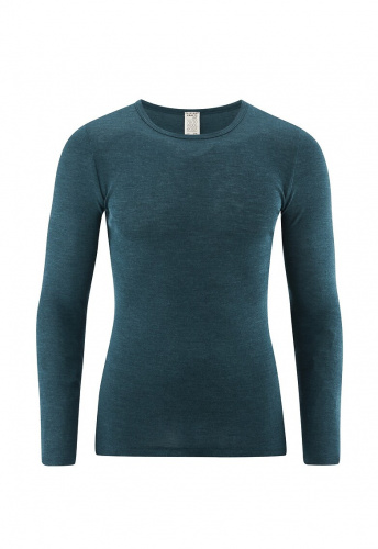 Langarm-Hemd, Wolle/Seide - petrol
