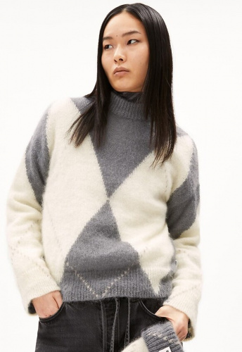 Mohair-Strickpullover "Gwyneiraa Argyle" - iron cast/oatmilk