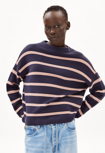 Strickpullover "Merinaa Stripes" - moonlight gray/rosalilly