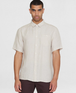 Regular Fit Linen Short Sleeve Shirt - yarndyed light feather gr