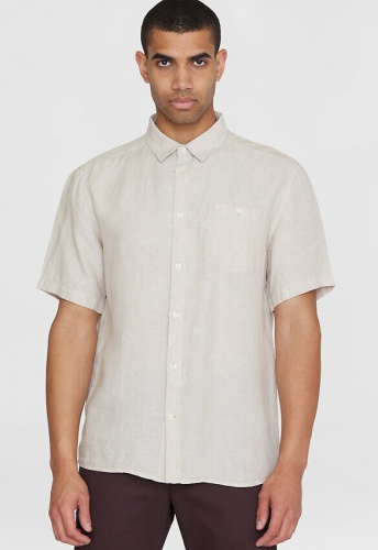 Kurzarm-Leinenhemd - yarndyed light feather gray