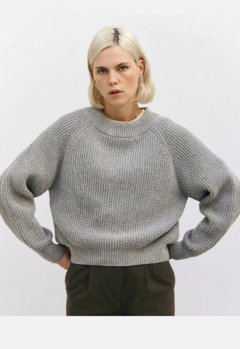 Rotholz "Cropped Knit Sweatshirt" (Wolle) - grey melange