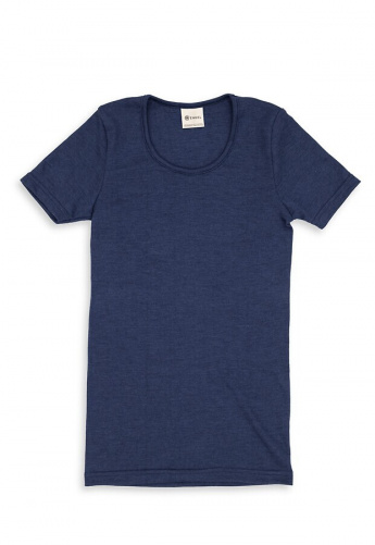 Damen Unterhemd kz. Arm, Wolle/Seide - marine