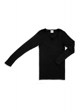 Damen-Unterhemd, lange Arme, aus Wolle/Seide - schwarz