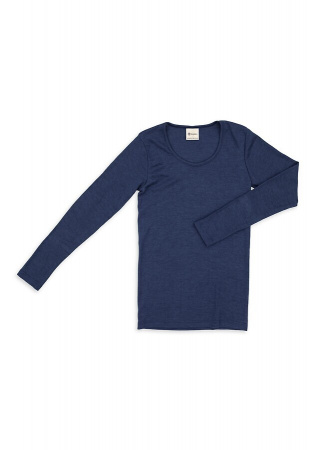 Damen-Unterhemd, lange Arme, aus Wolle/Seide - marine