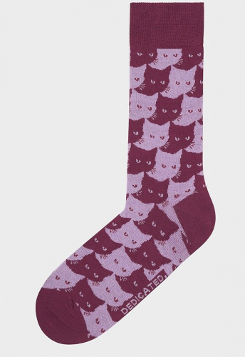 Socks "Sigtuna Pepita Cats" - burgundy