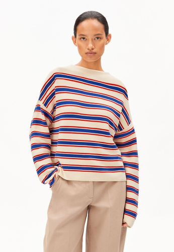 Knit Sweater "Merinaa Stripes" - oatmilk/red/blue