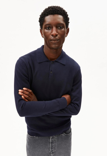 Feinstrick-Langarm-Polo - night sky