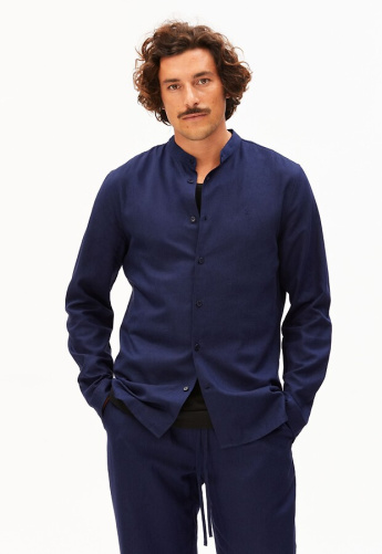 Stehkragenhemd "Vaaleronimus Lino" - tinted navy