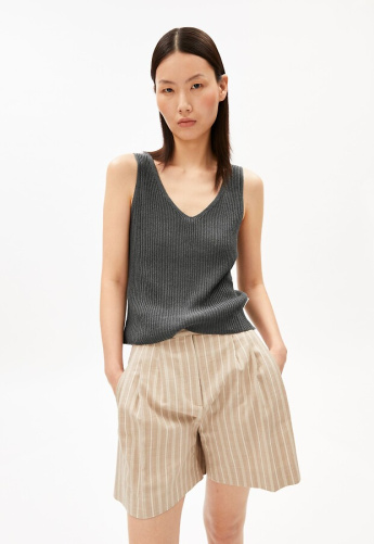 Linen Blend Knit Top - space steel