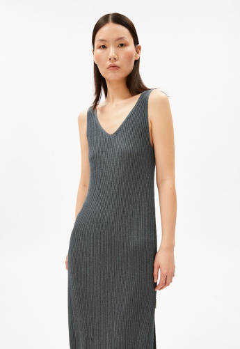 Linen Blend Knit Dress - space steel